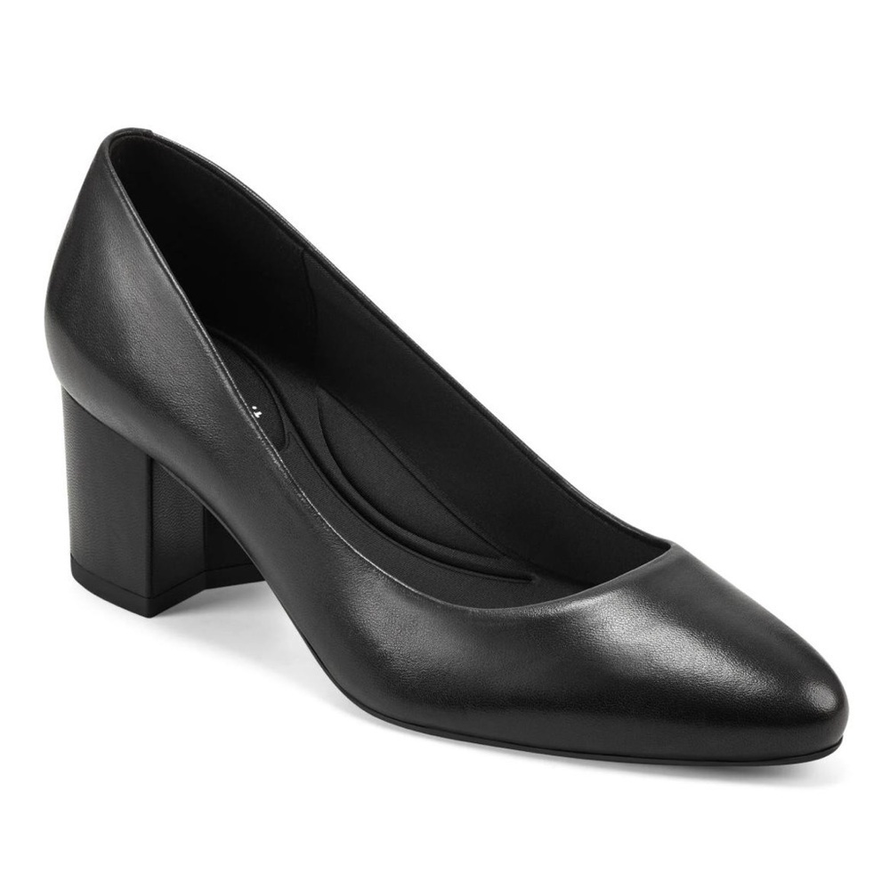 Easy Spirit Womens Cosma Black Leather Pointed Toe Dressy Pumps Shoes